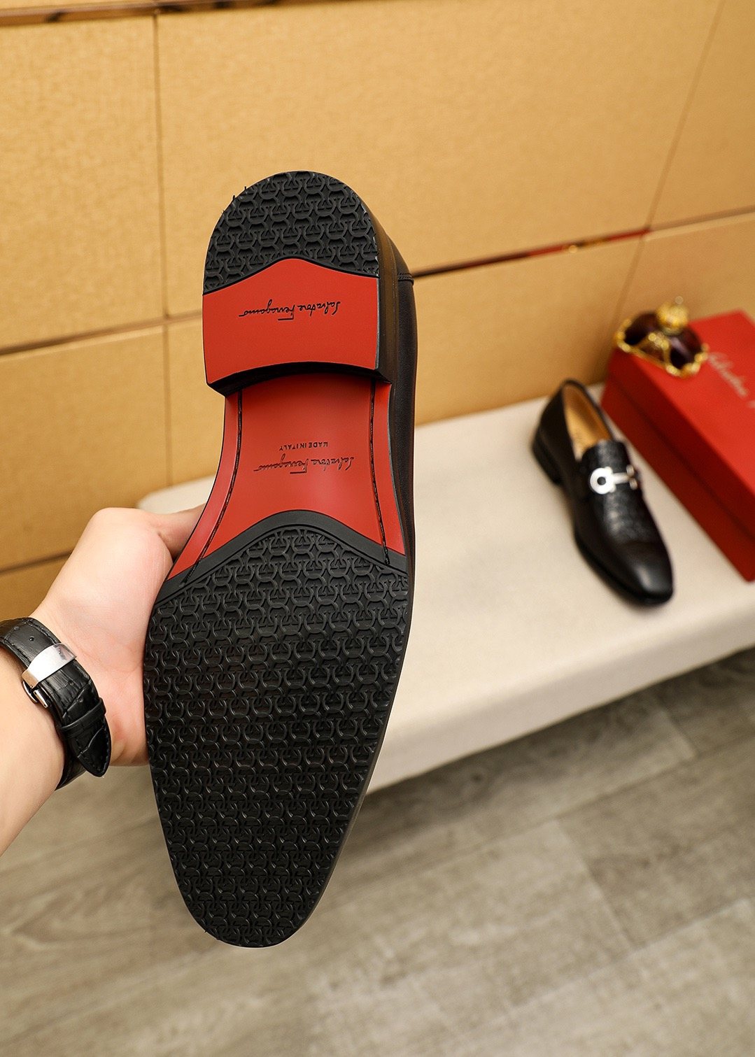 Ferragamo Black Buckle Loafers — back