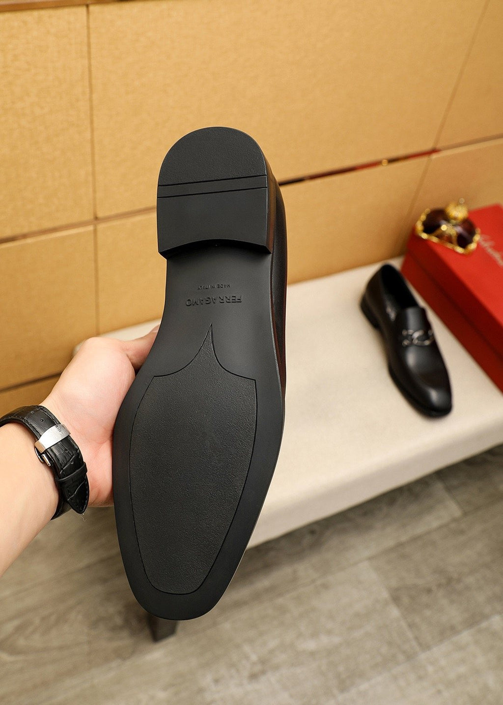 Ferragamo Black Leather Bit Loafers — detail