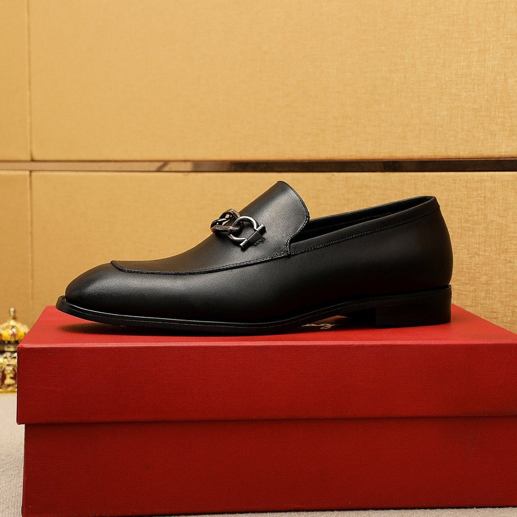 Ferragamo Black Leather Bit Loafers — side