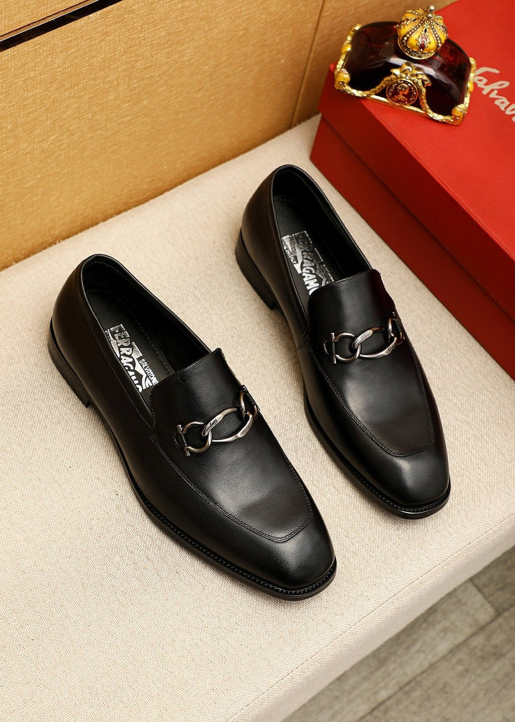 Ferragamo Black Leather Bit Loafers — hero