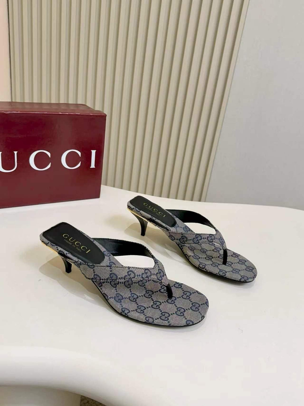 Gucci Monogram Low-Heeled Slingback Sandals — front
