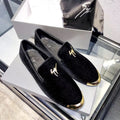 Giuseppe Zanotti Black Velvet Gold-Trim Slip-On Shoes — hero