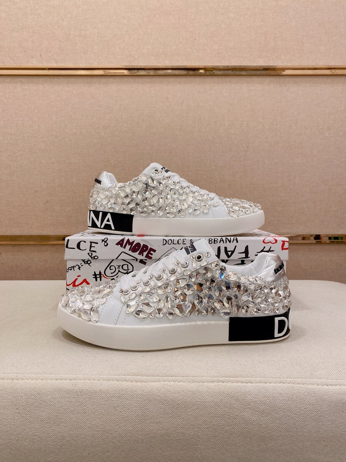 Dolce & Gabbana Crystal-Embellished Low-Top Sneakers — front