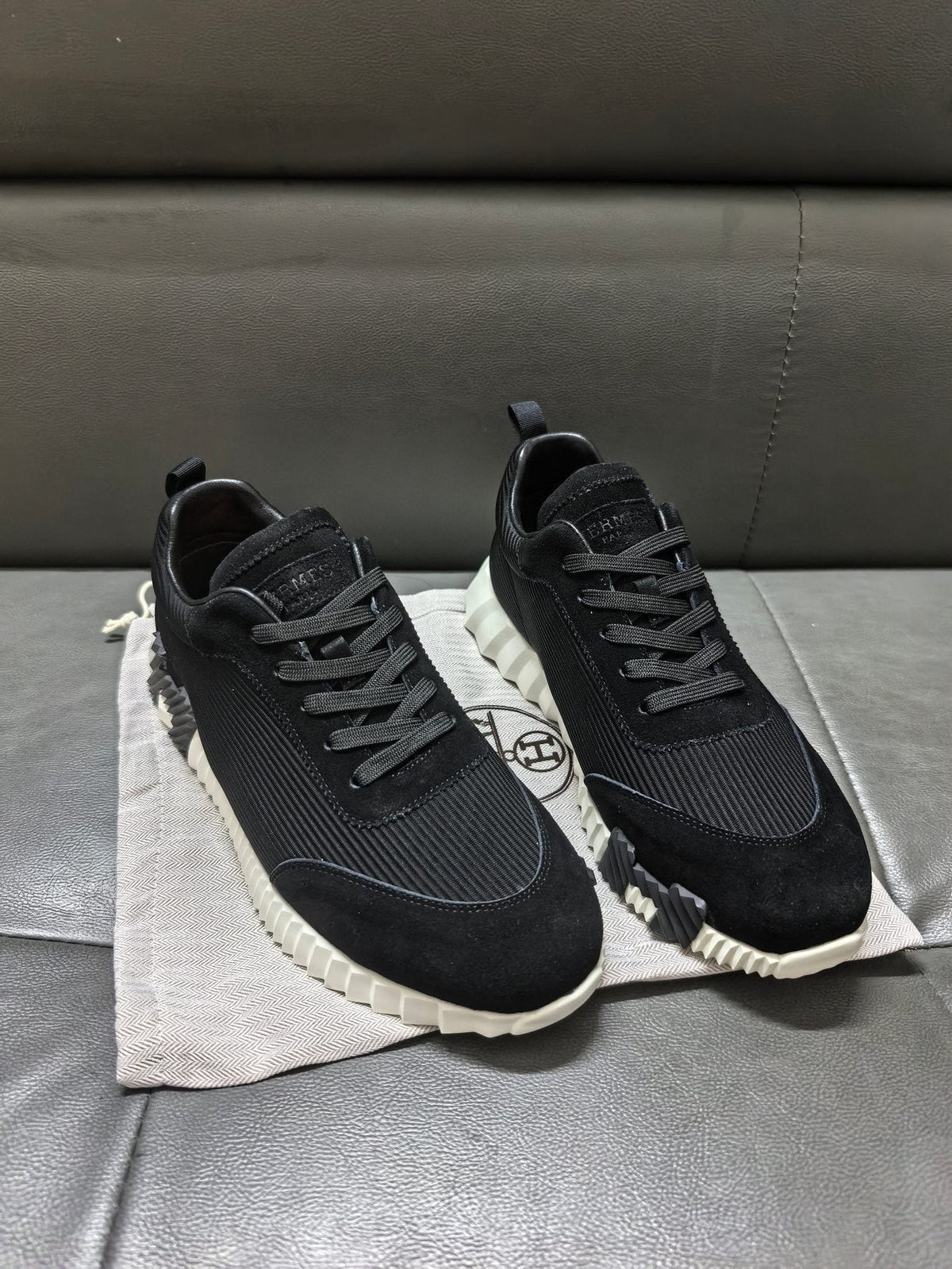 Black Knit-Style Low-Top Sneakers — front