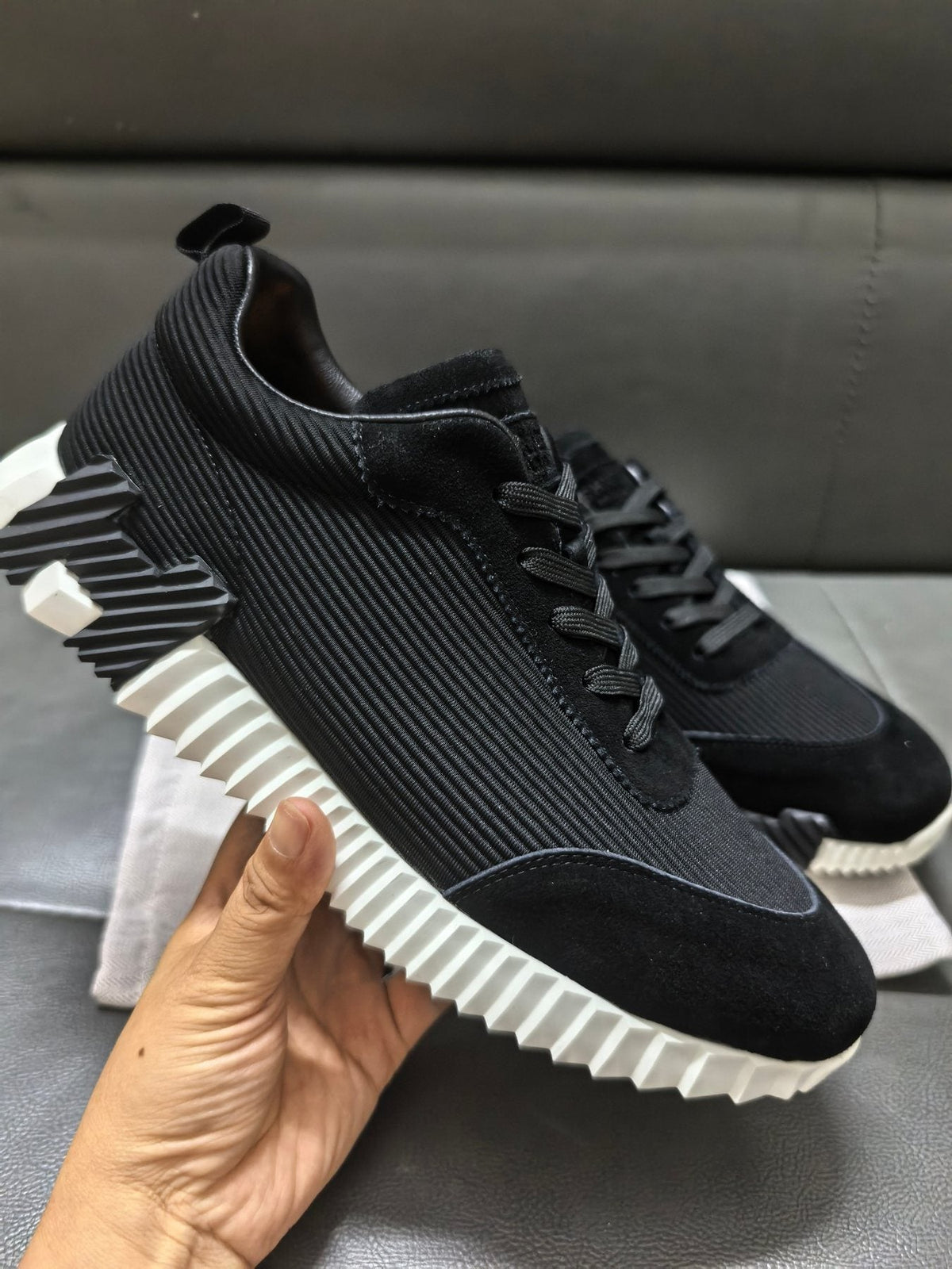 Black Knit-Style Low-Top Sneakers — model