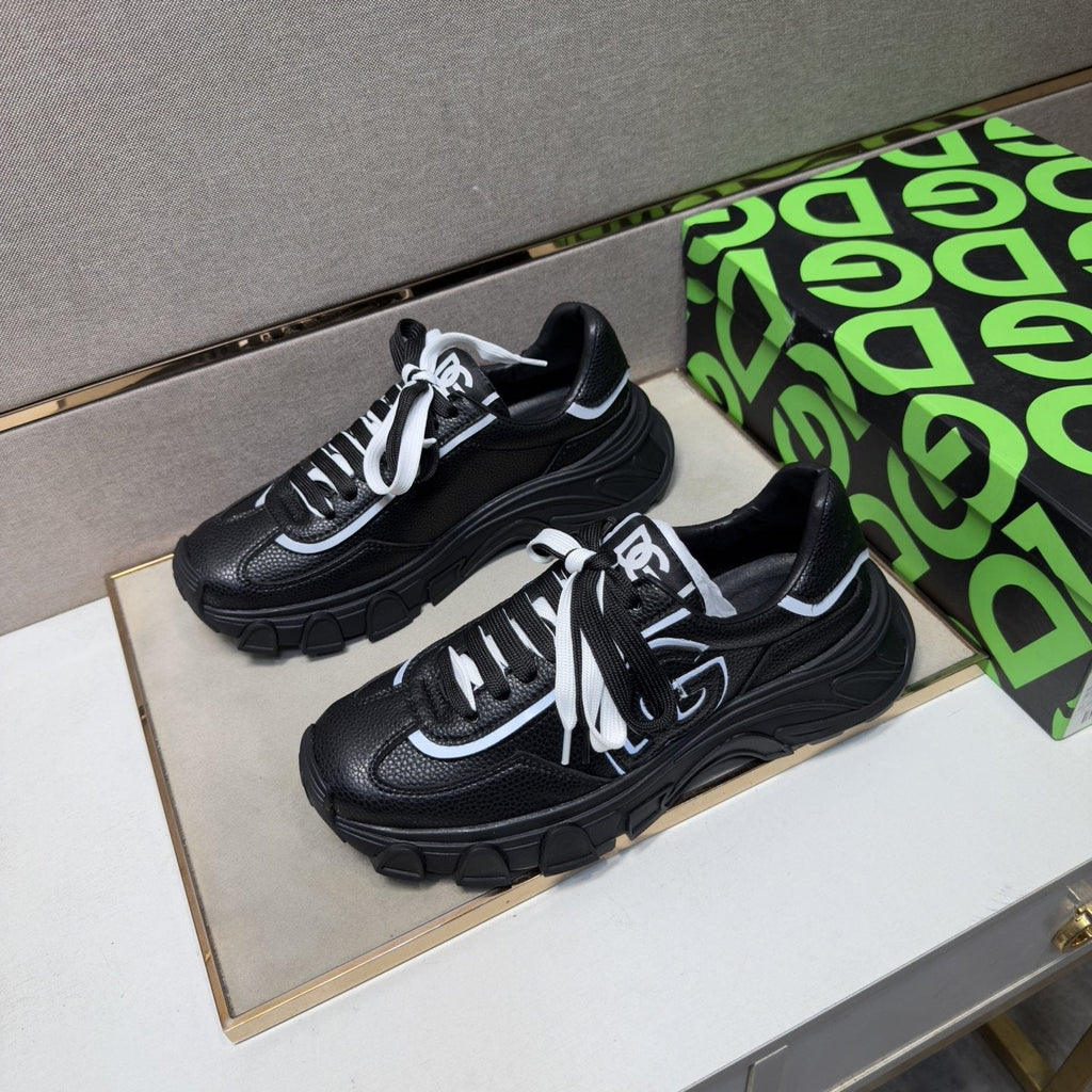 Black Mixed-Material Low-Top Sneakers — front
