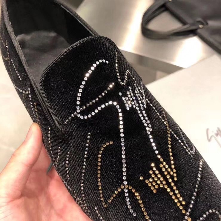 Giuseppe Zanotti Rhinestone Velvet Slip-On Shoes — detail