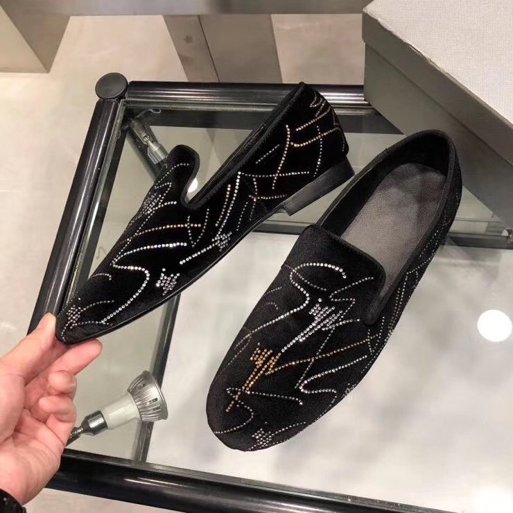 Giuseppe Zanotti Rhinestone Velvet Slip-On Shoes — side