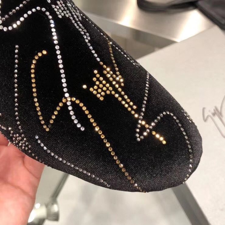 Giuseppe Zanotti Rhinestone Velvet Slip-On Shoes — detail