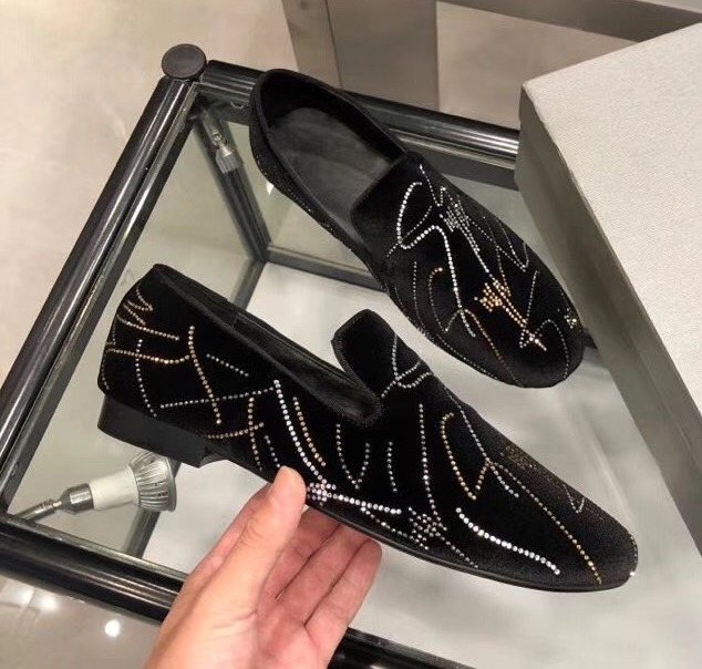 Giuseppe Zanotti Rhinestone Velvet Slip-On Shoes — front