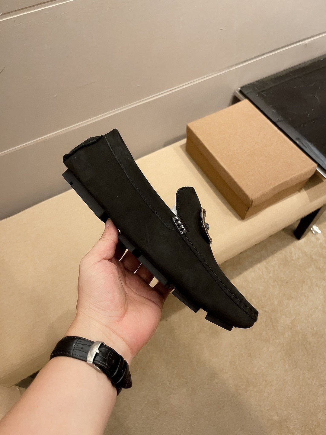 Gucci Black Metal-Detail Loafers — side