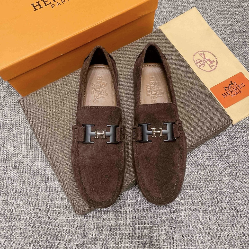 Hermès Brown Suede H Hardware Loafers — front