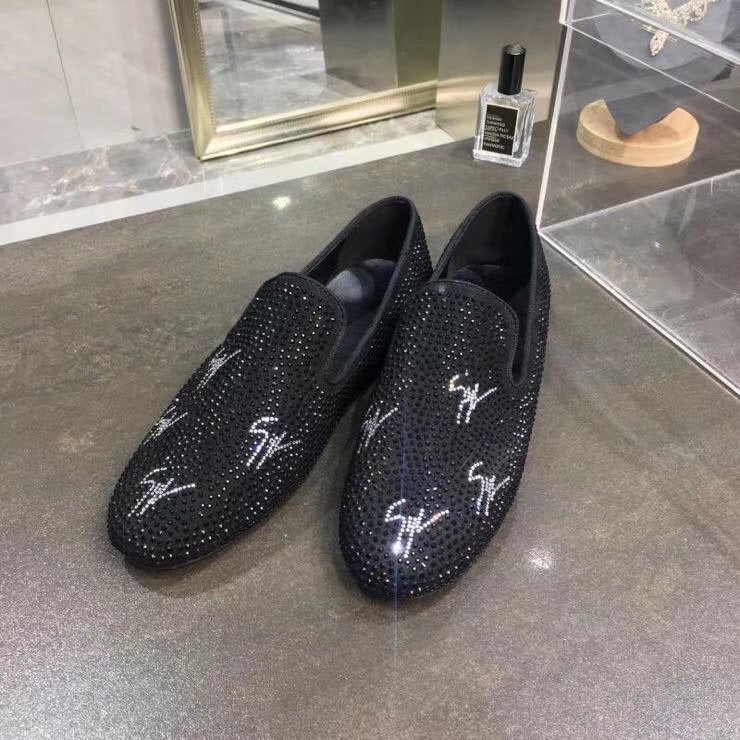 Giuseppe Zanotti Black Studded Velvet Slip-On Loafers — front