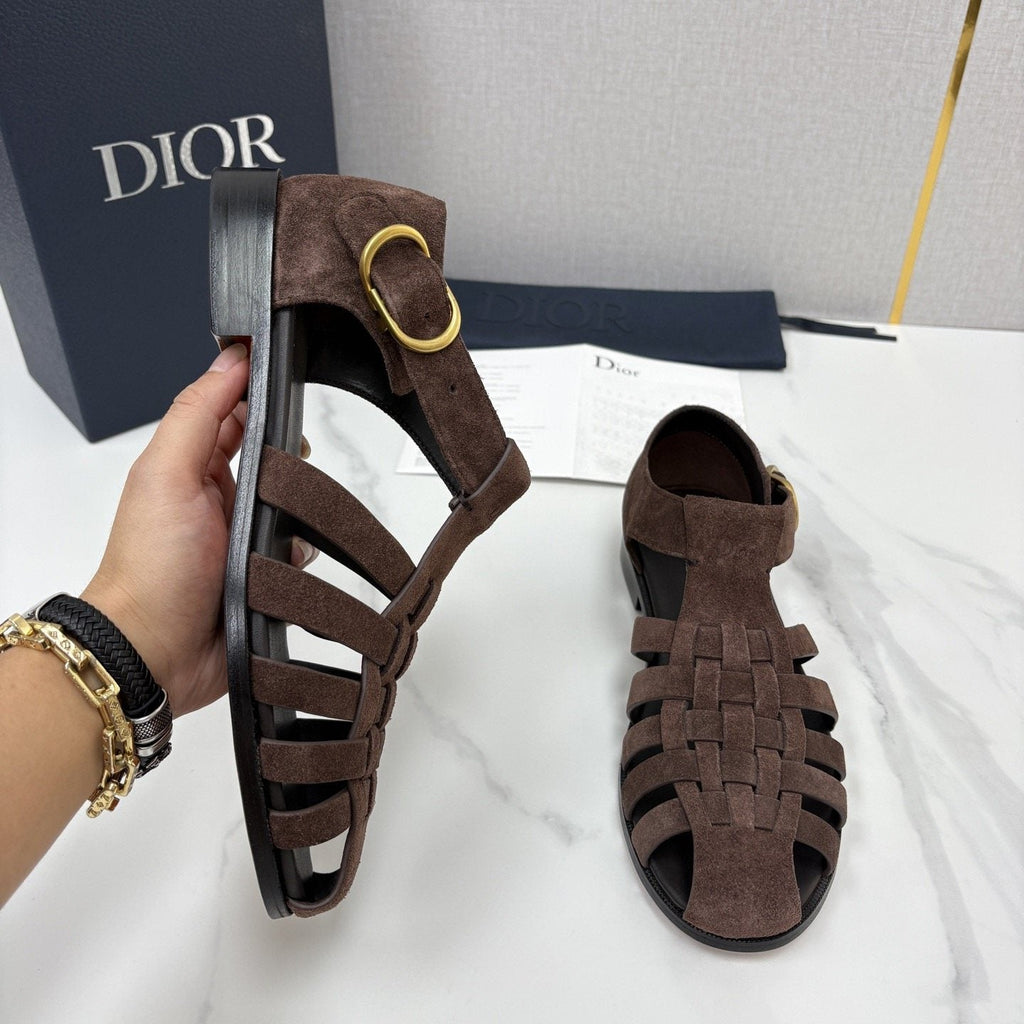 Dior Brown Woven Fisherman Sandals — side