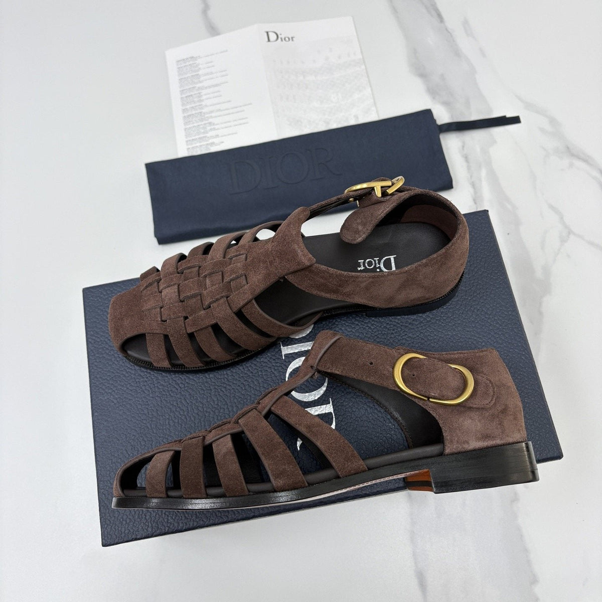 Dior Brown Woven Fisherman Sandals — front
