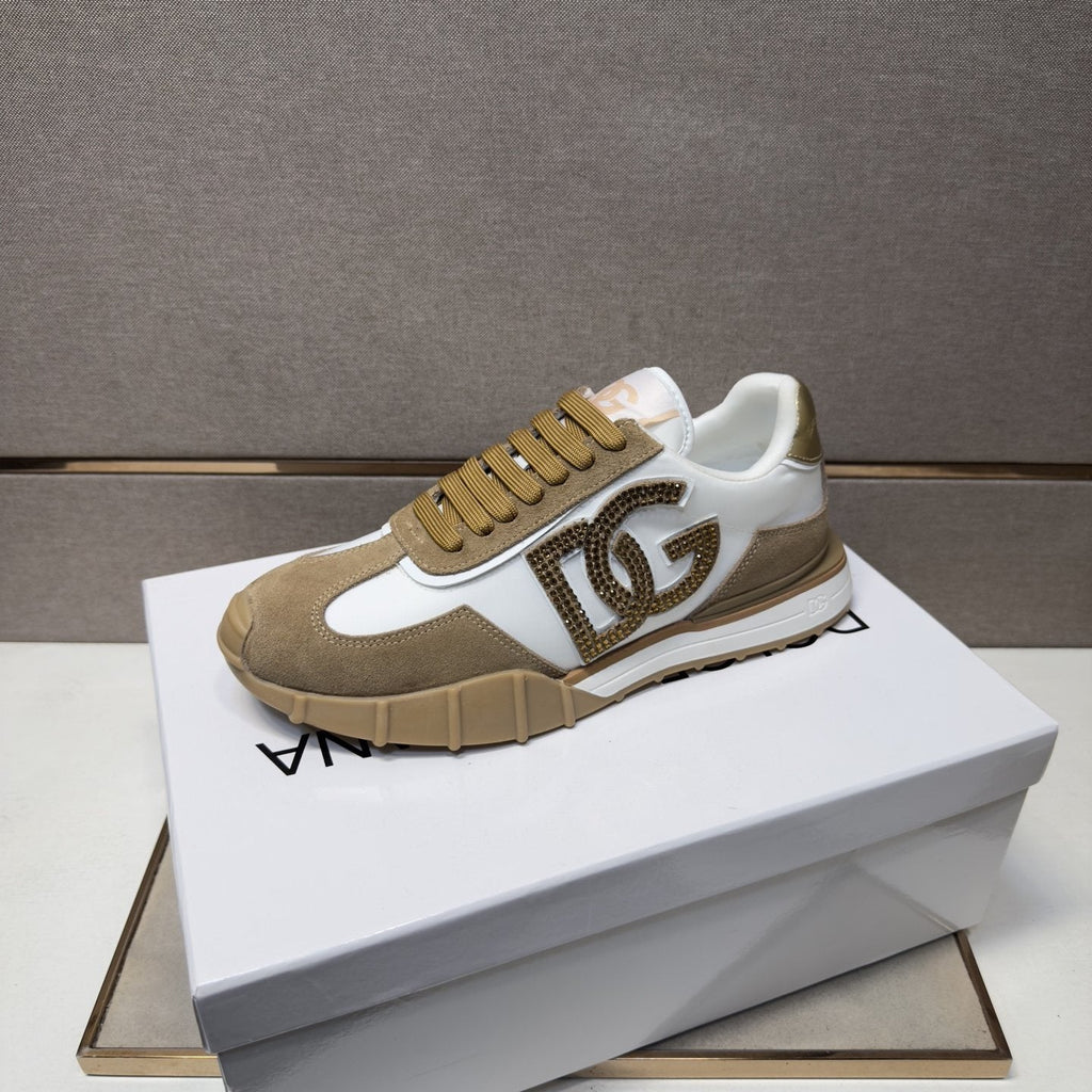 Dolce & Gabbana White Tan Monogram Sneakers — side