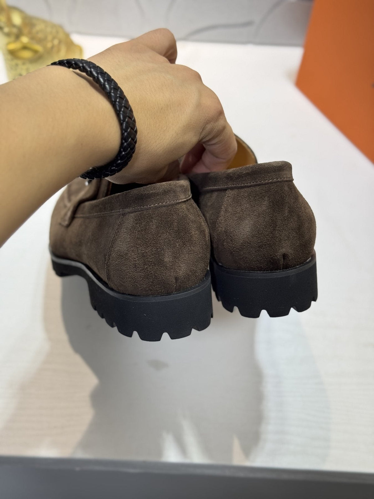 Hermès Dark Brown Lug-Sole Loafers — back