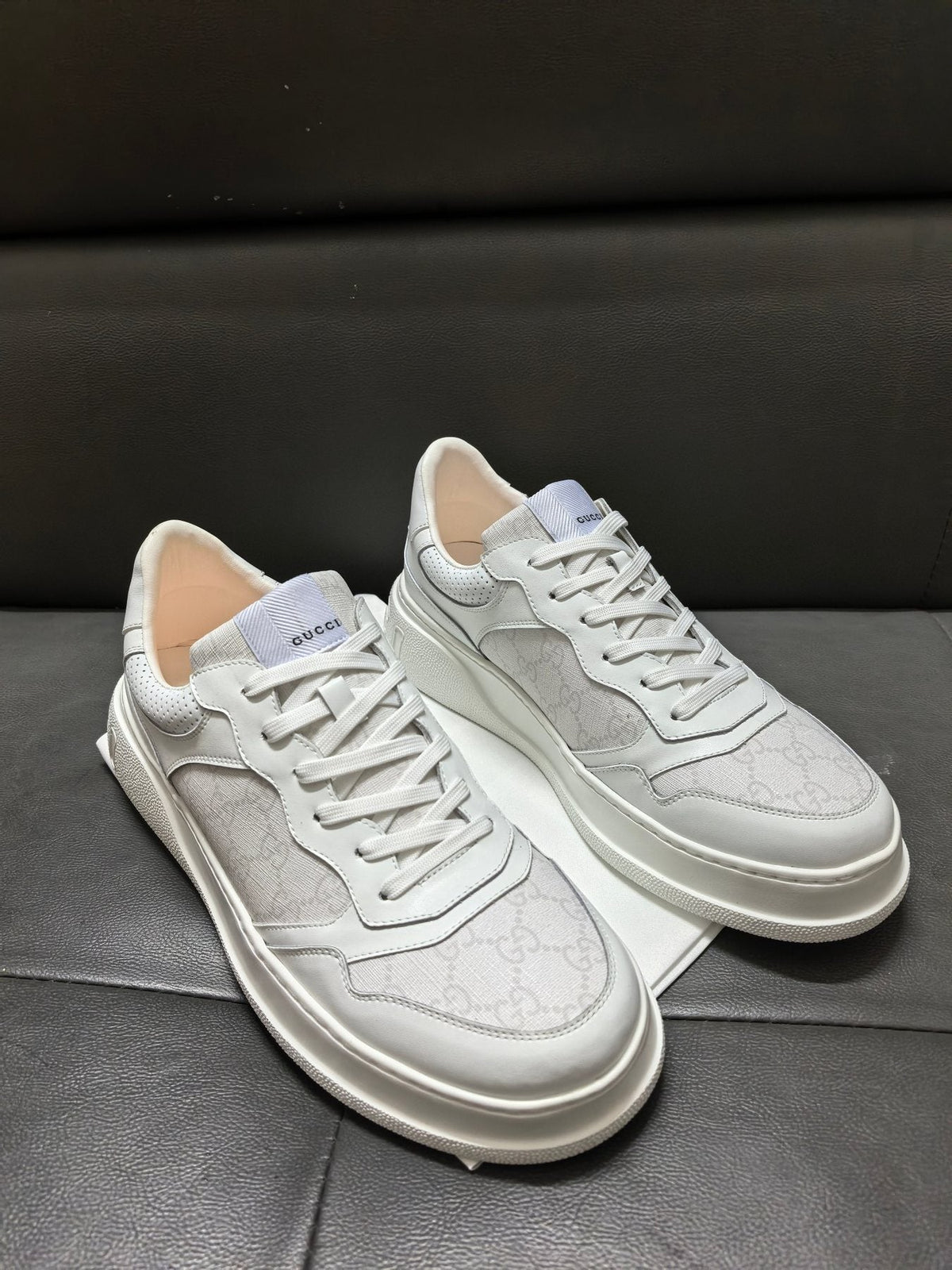 Gucci Light Gray and White Sneakers — side
