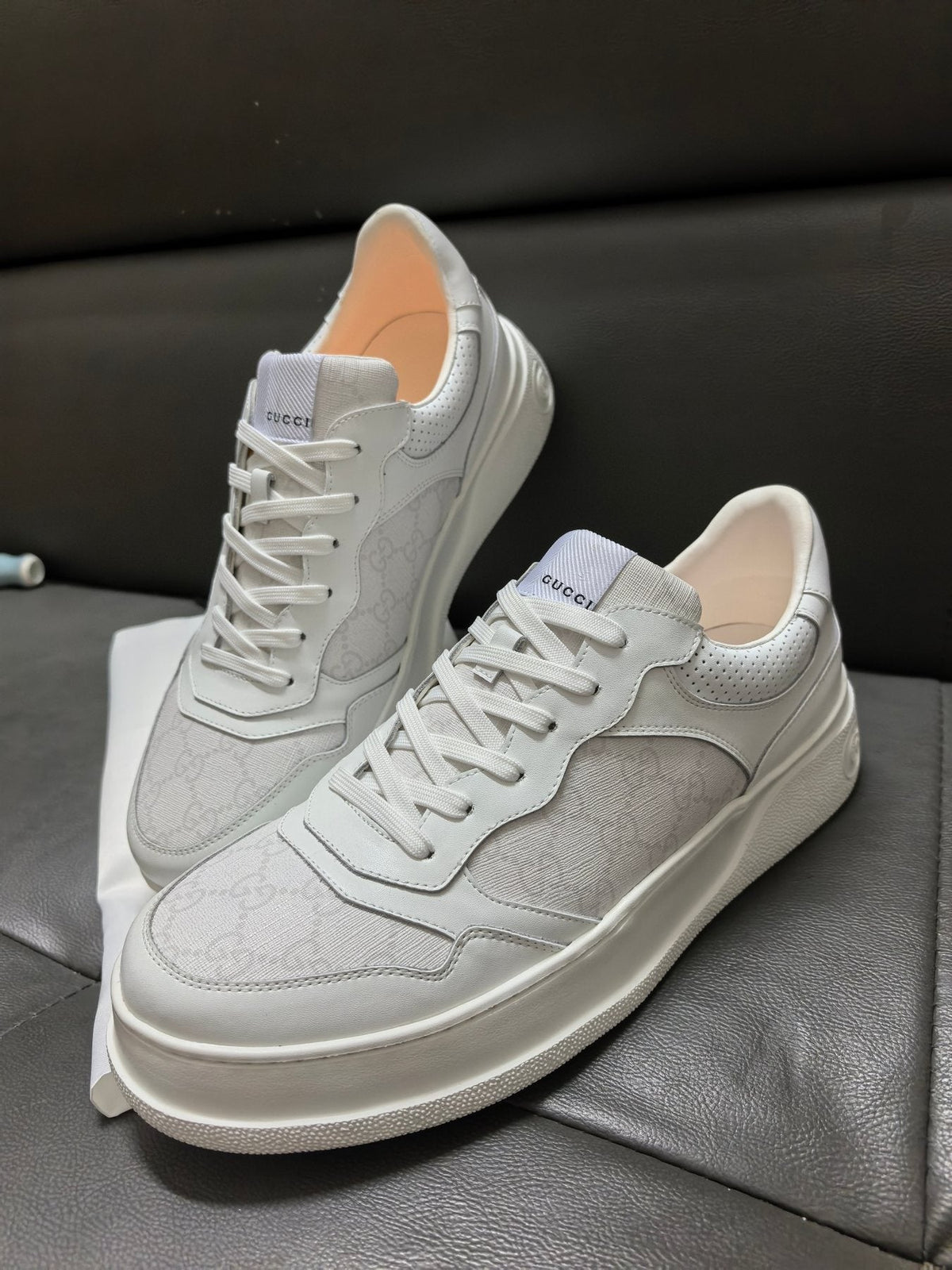 Gucci Light Gray and White Sneakers — side