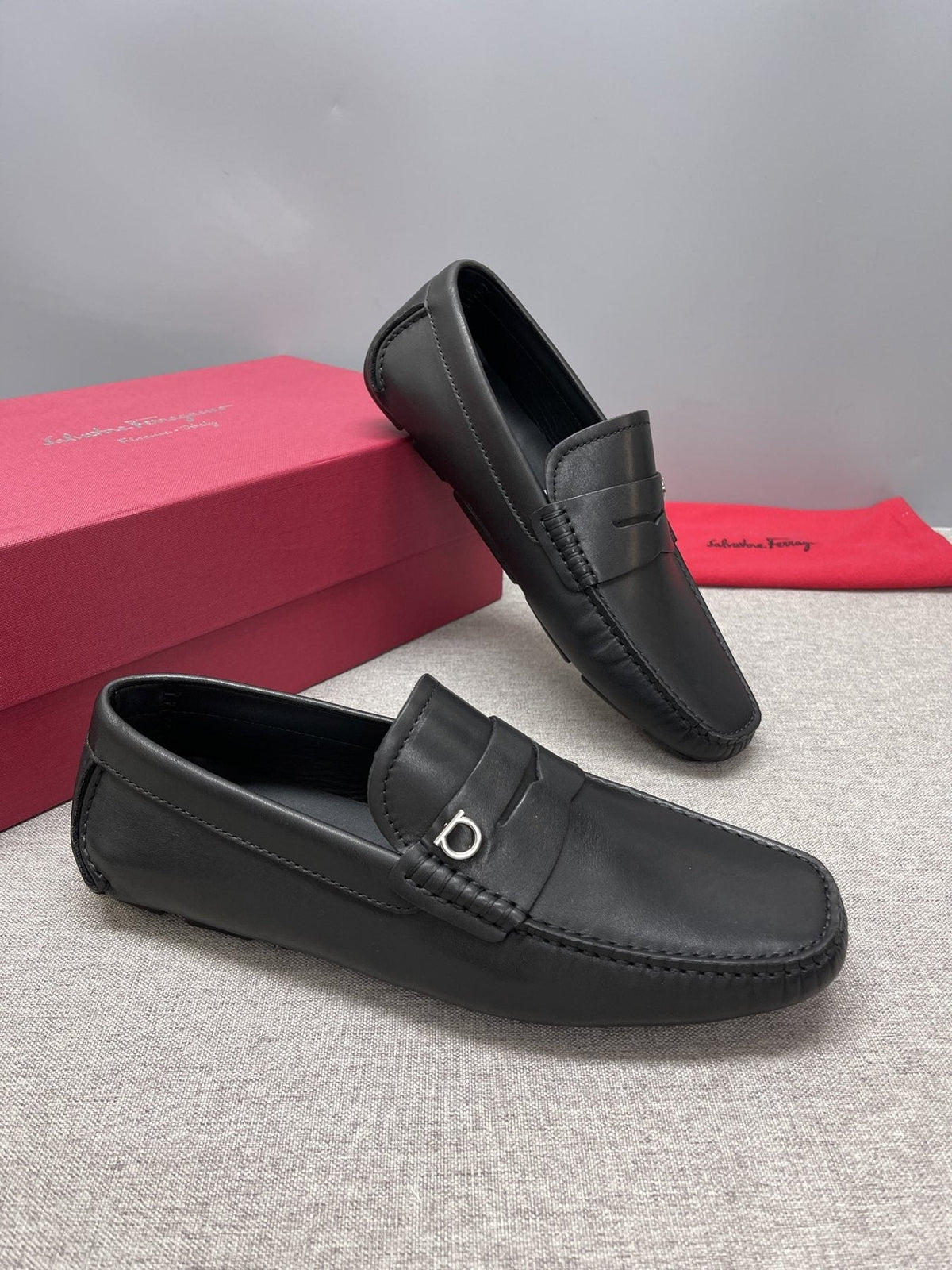 Ferragamo Black Buckle Loafers — side
