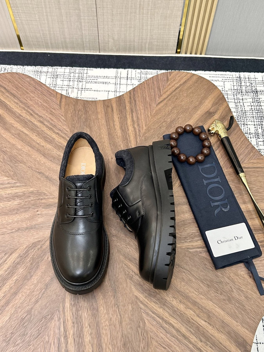 Dior Black Lug Sole Lace-Up Shoes — side