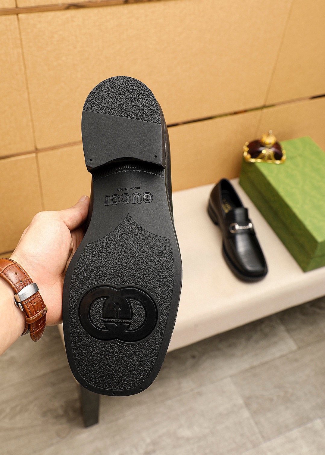 GUCCI Black Leather Bit Loafers — detail