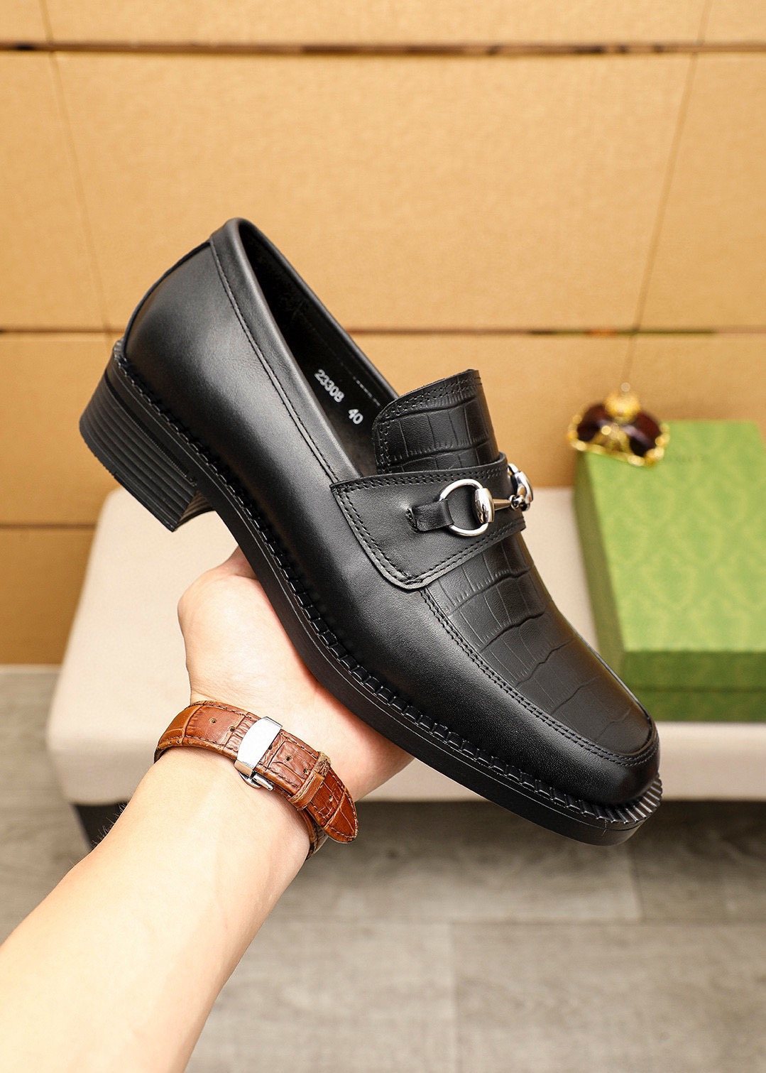 GUCCI Black Leather Bit Loafers — side