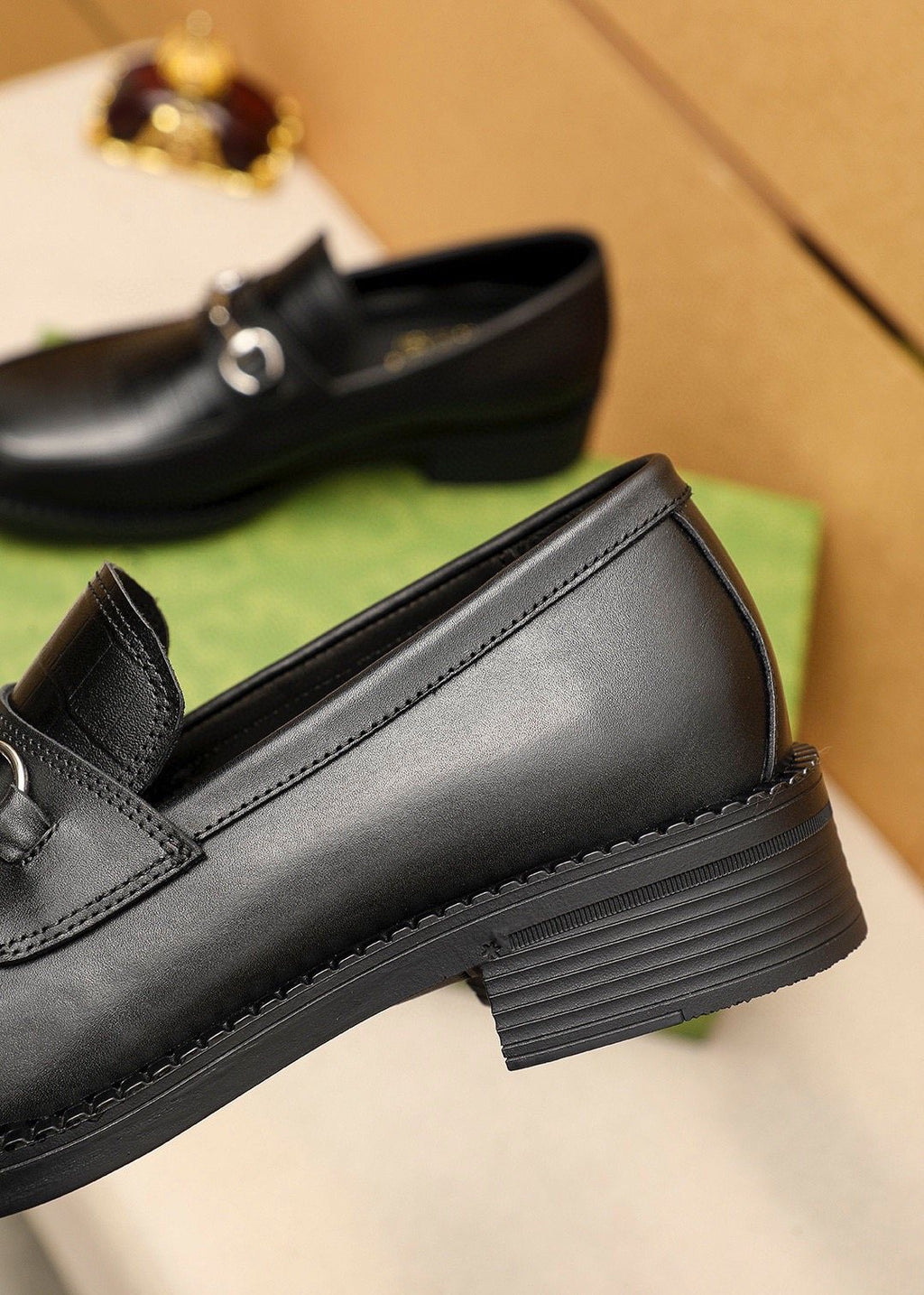 GUCCI Black Leather Bit Loafers — detail