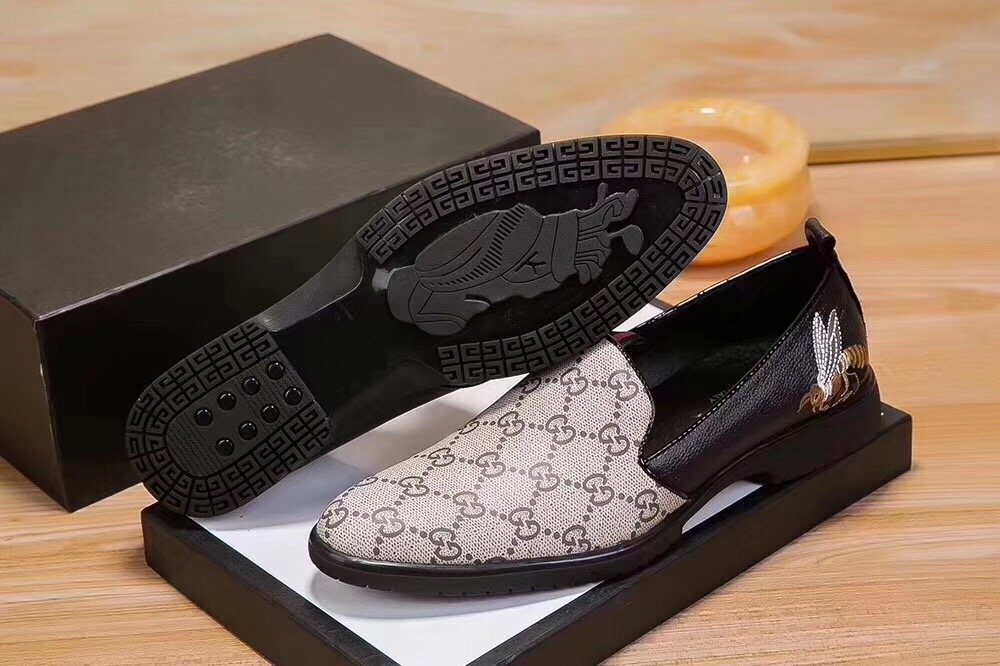 Gucci Beige Monogram Slip-On Shoes — side