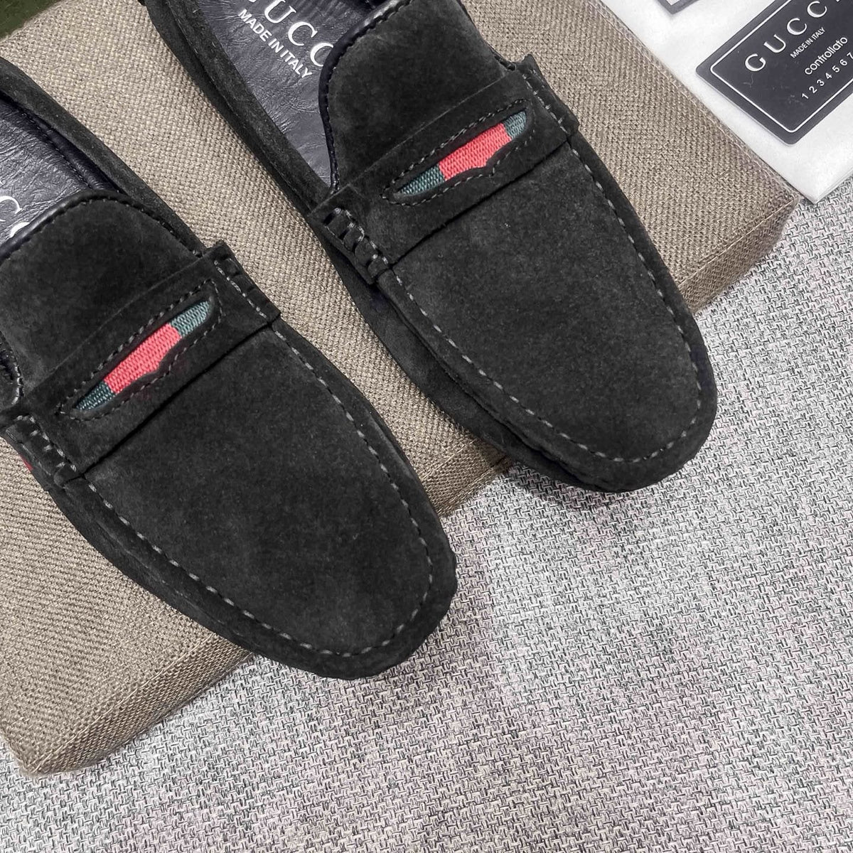 Gucci Black Stripe Slip-On Loafers — detail