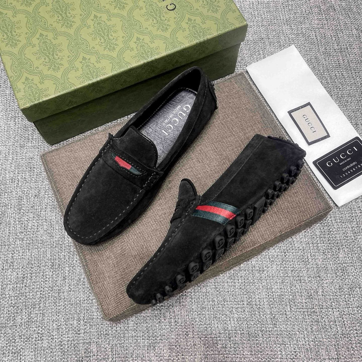 Gucci Black Stripe Slip-On Loafers — side