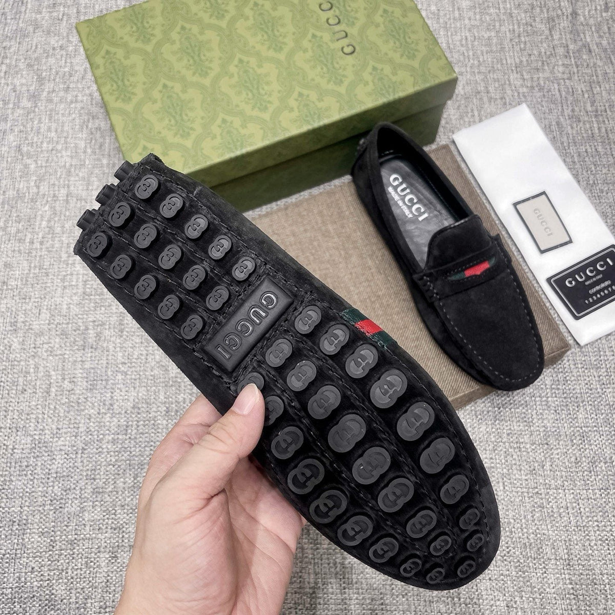 Gucci Black Stripe Slip-On Loafers — side