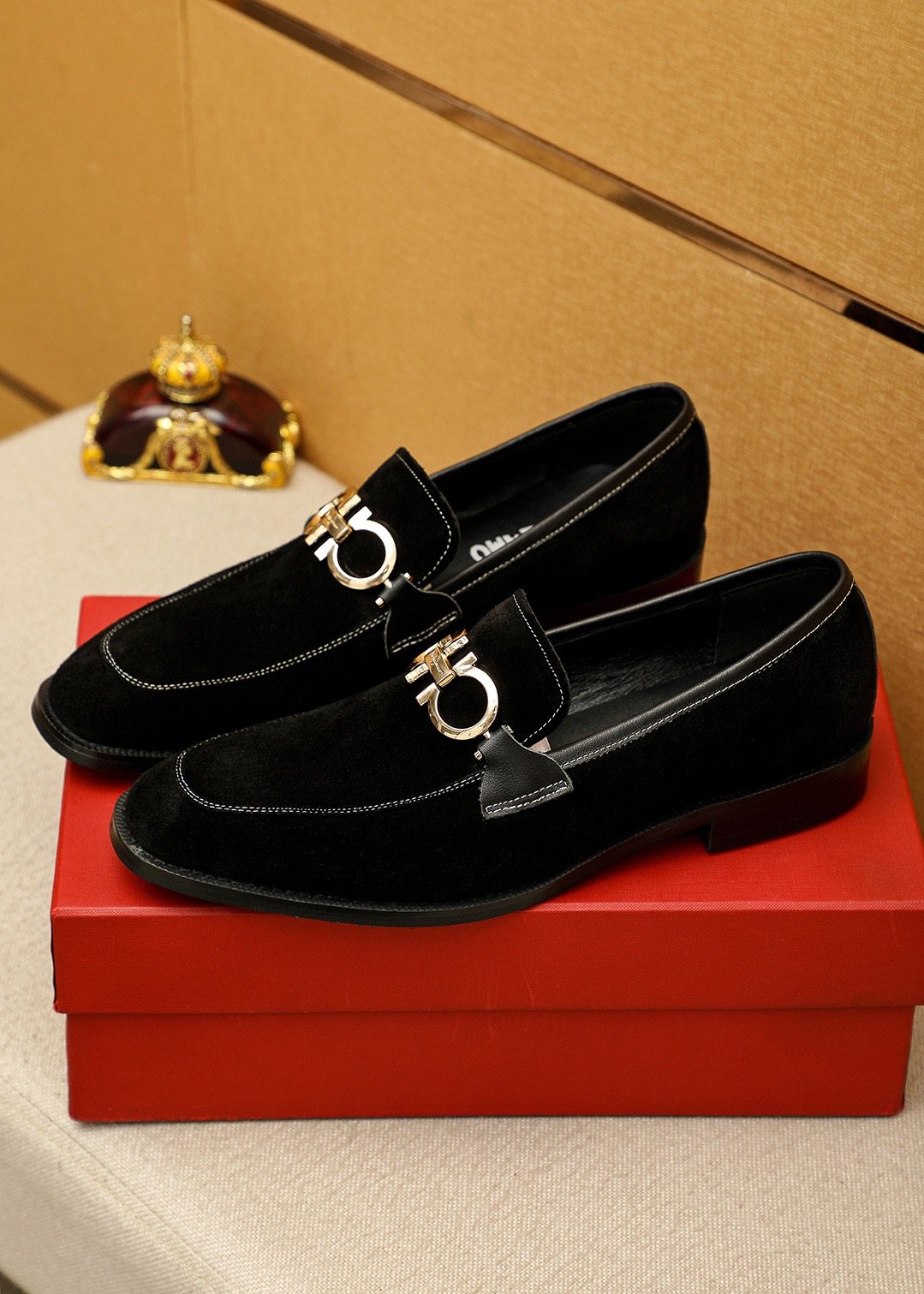 Ferragamo Black Suede Hardware Loafers — hero