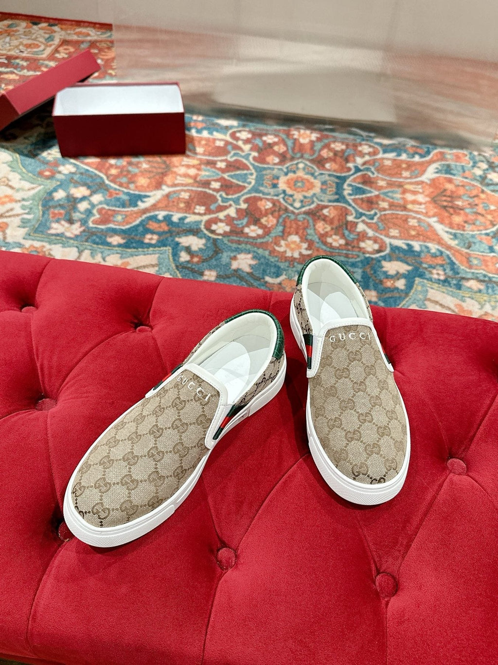 Gucci Monogram Stripe Slip-On Sneakers — front