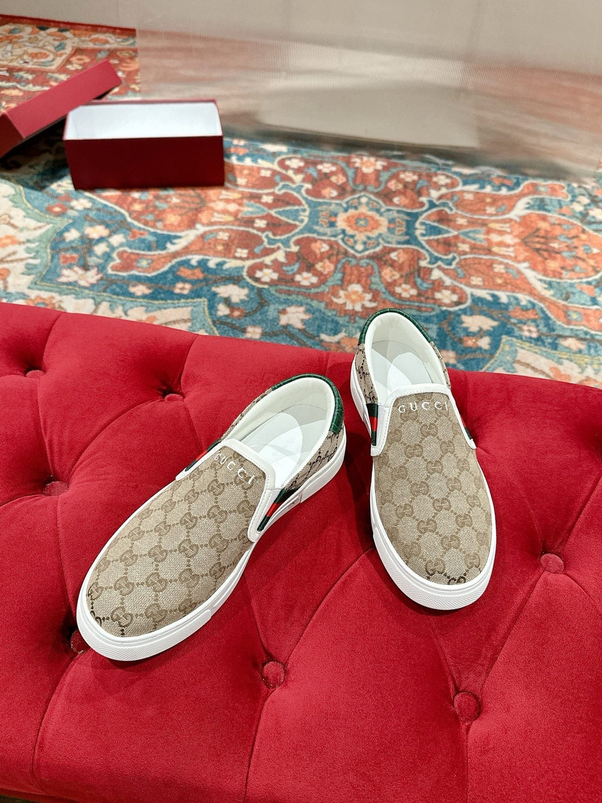Gucci Monogram Stripe Slip-On Sneakers — front
