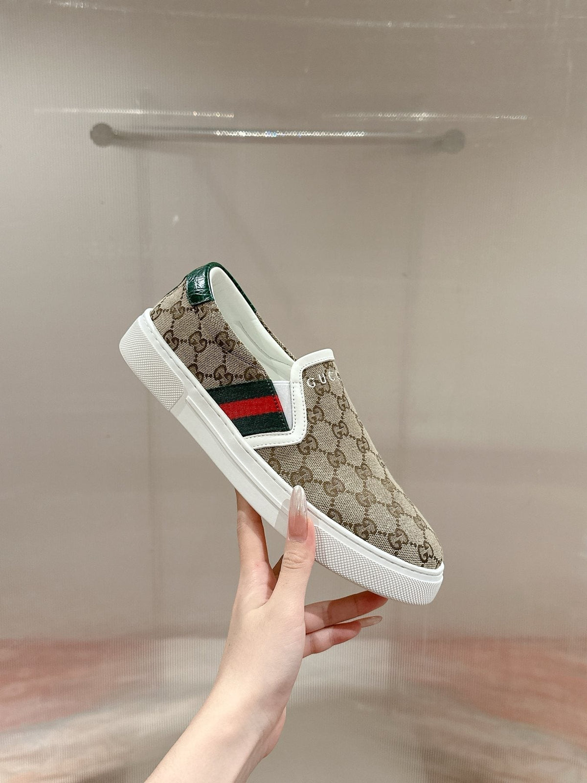 Gucci Monogram Stripe Slip-On Sneakers — side