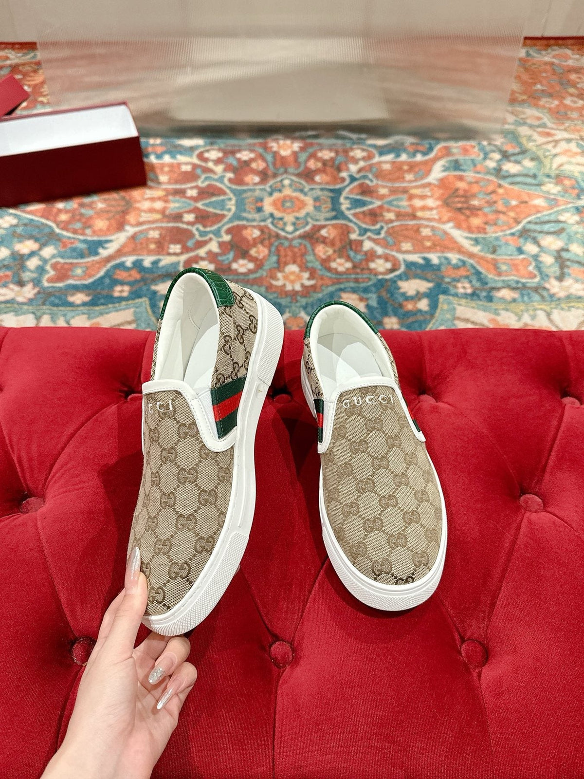 Gucci Monogram Stripe Slip-On Sneakers — front