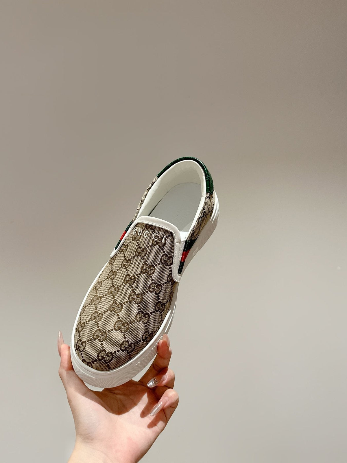 Gucci Monogram Stripe Slip-On Sneakers — front