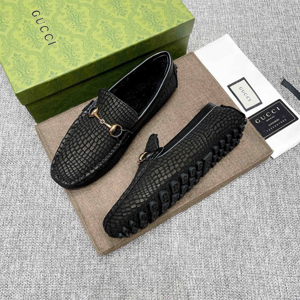 微商相册测试鞋子-Gucci Black Textured Horsebit-Style Loafers — side