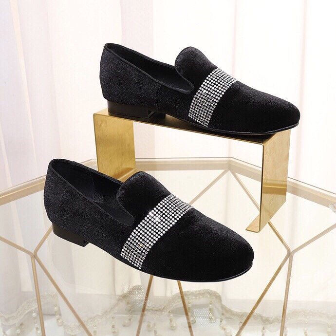 Giuseppe Zanotti Black Rhinestone Band Slip-On Loafers — front