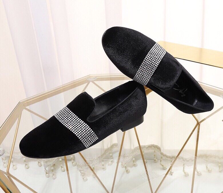Giuseppe Zanotti Black Rhinestone Band Slip-On Loafers — side