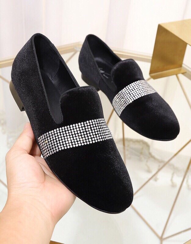 Giuseppe Zanotti Black Rhinestone Band Slip-On Loafers — model