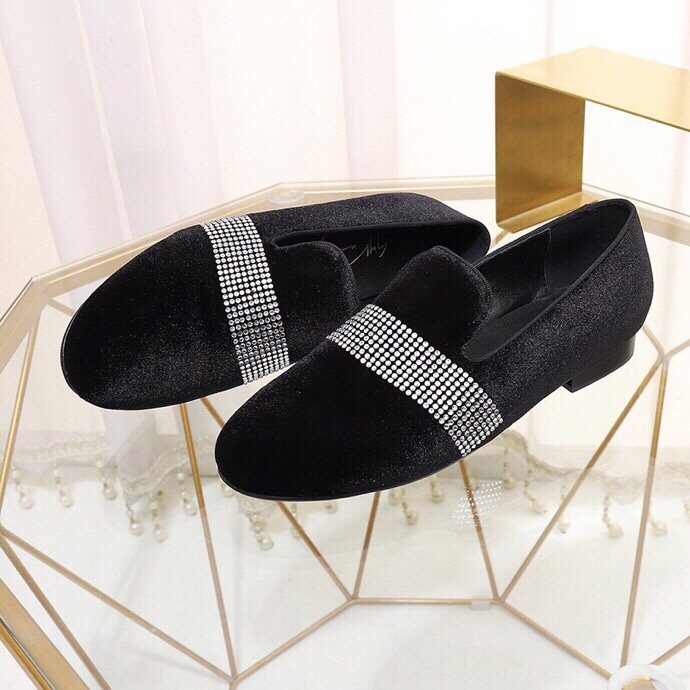 Giuseppe Zanotti Black Rhinestone Band Slip-On Loafers — front