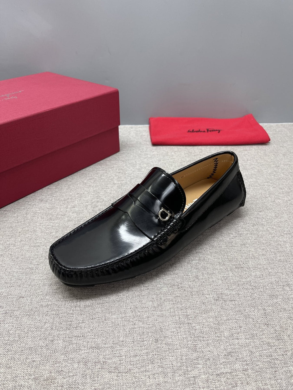 Ferragamo Black Buckle Driving Loafers — side