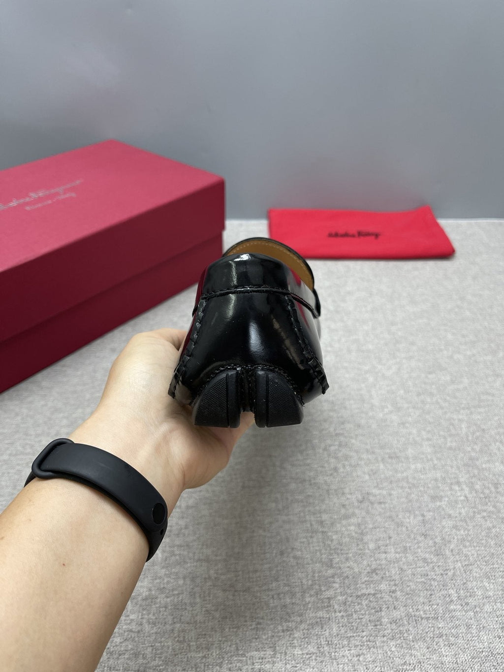 Ferragamo Black Buckle Driving Loafers — back