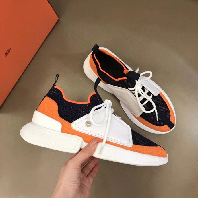 Black Orange & White Knit-Look Sneakers — model