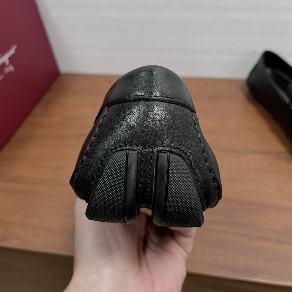 Ferragamo Black Leather Driving Shoes — back