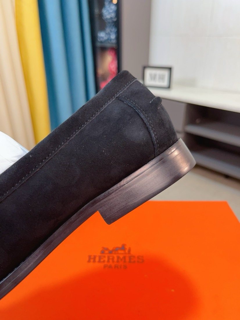 Hermès Black H-Hardware Loafers — detail