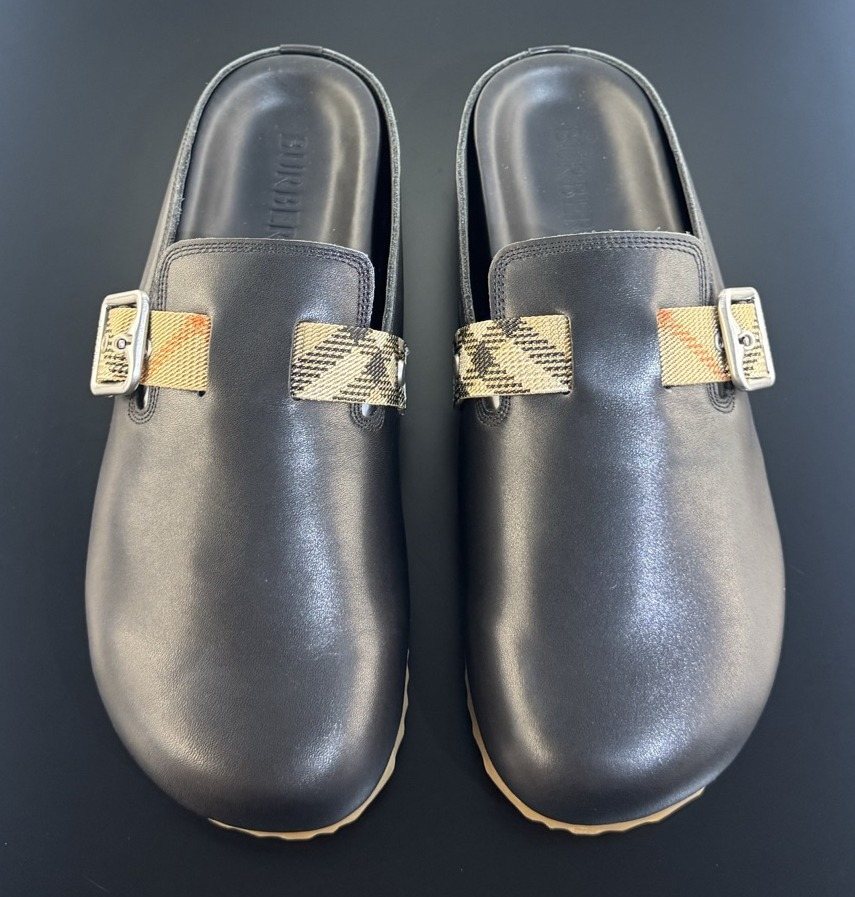Burberry Black Plaid Buckle Mule Sandals — hero
