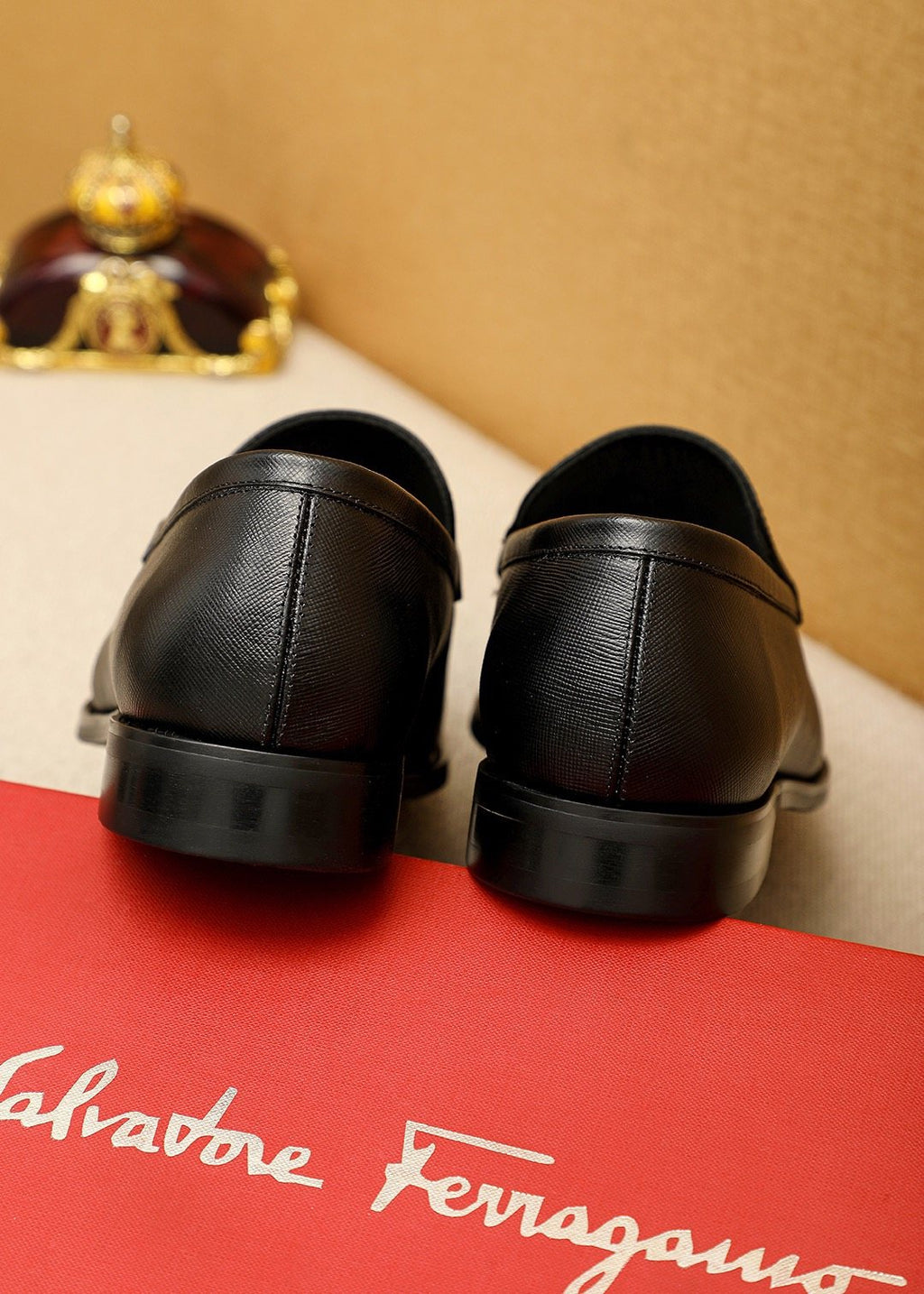 Ferragamo Black Textured Bit Loafers — back